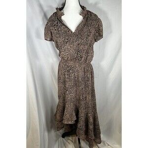 1.STATE Leopard Split Collar High/Low Maxi Dress Womens Size Small Elastic Waist